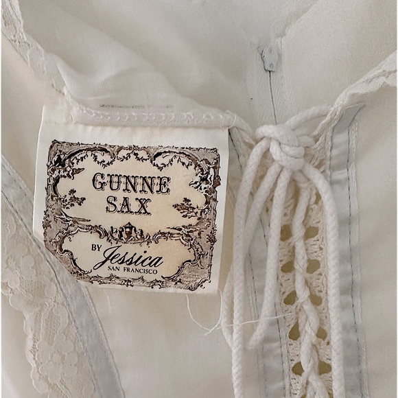 Gunne Sax Corset Prairie Dress. Pristine.Off White Blue Ribbon Lace Full skirt - Picture 5 of 9